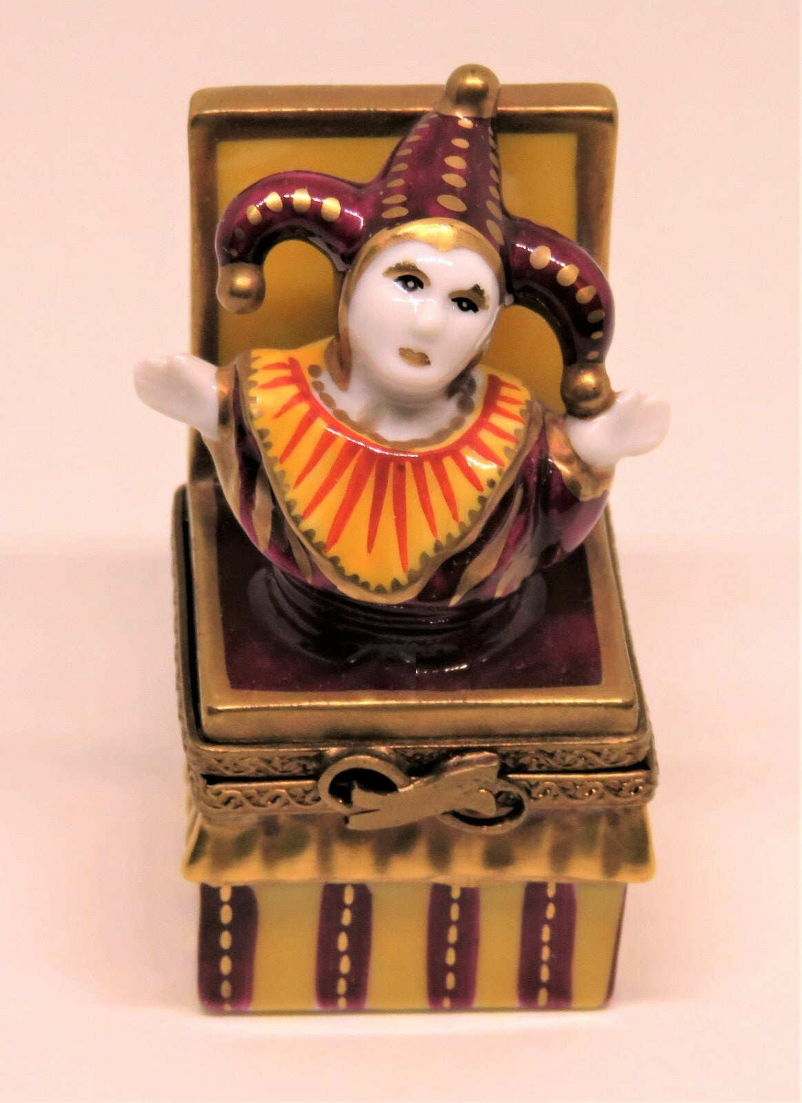 LIMOGES FRANCE BOX -PARRY-VIEILLE- JACK-IN-THE-BOX -MEDIEVAL JESTER- CLOWN -TOYS