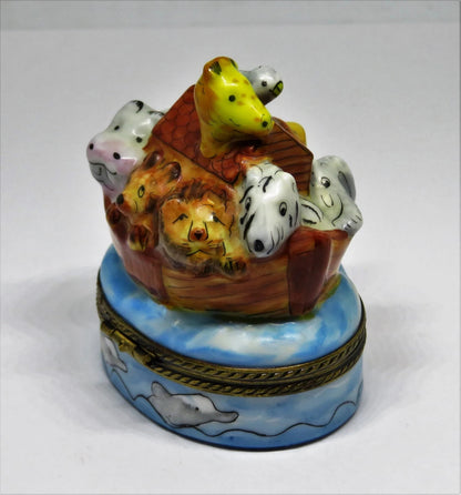 LIMOGES BOX ~ NOAH'S ARK & ANIMALS ~ELEPHANT~ MONKEY ~GIRAFFE~ LION ~ PEINT MAIN