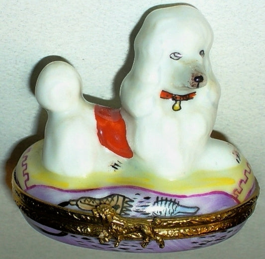 LIMOGES FRANCE BOX - WHITE FRENCH POODLE & GROOMING ACCESSORIES - DOG - PUPPY