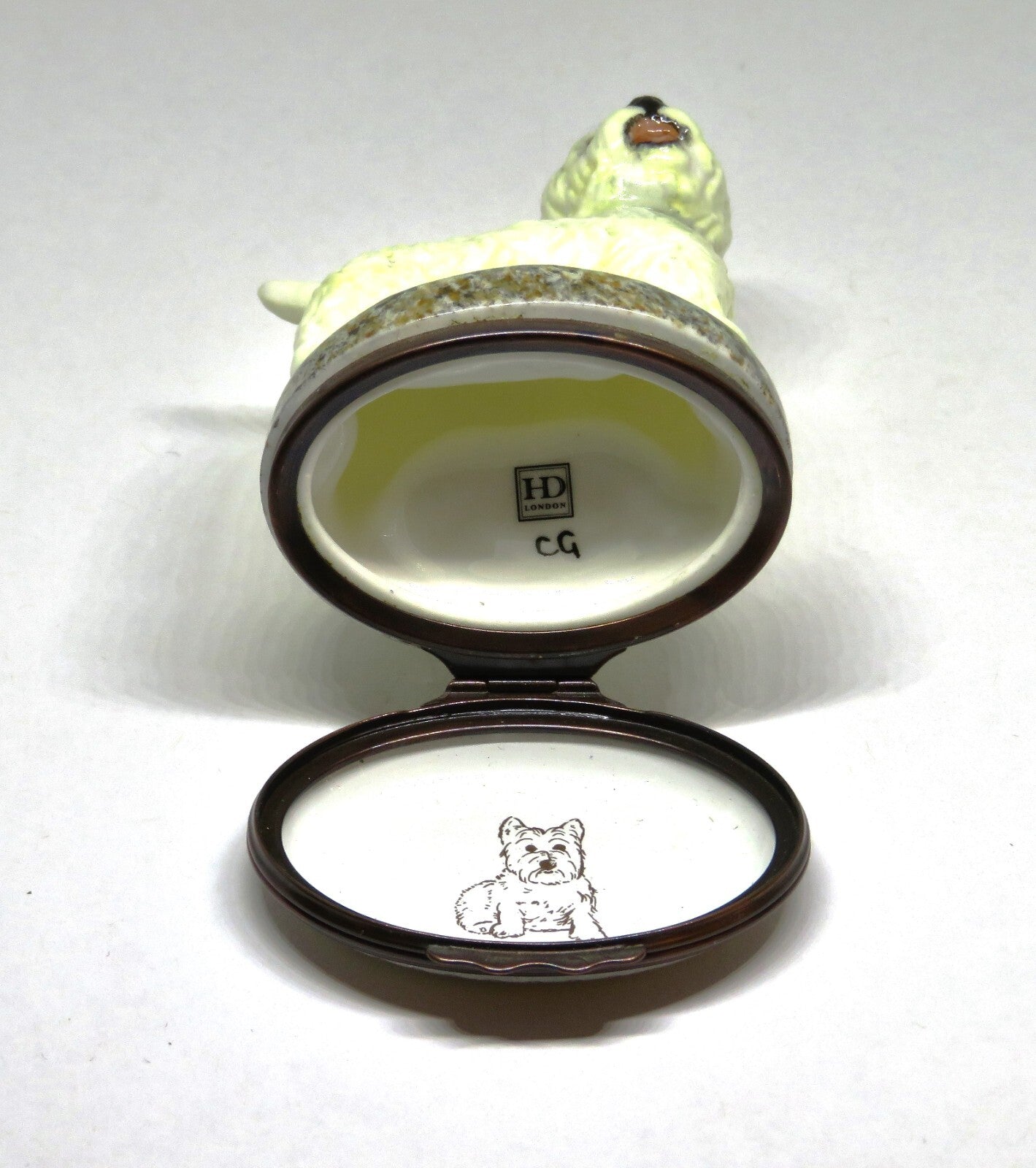 HALCYON DAYS ENGLISH ENAMEL BOX - WEST HIGHLAND TERRIER BONBONNIERE -DOG- PUPPY