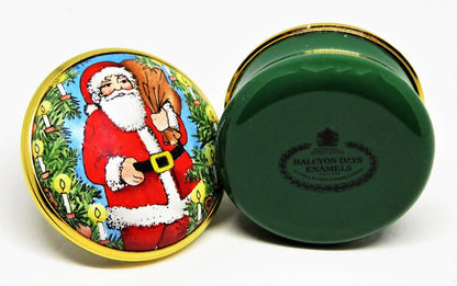 HALCYON DAYS ENAMEL BOX - CHRISTMAS - SANTA CLAUS & WREATH & CANDLES