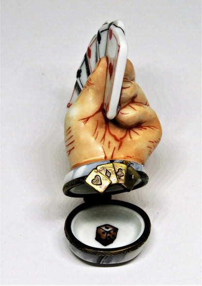 LIMOGES FRANCE BOX - ROCHARD  - SLEIGHT OF HAND - MALE HAND AND PLAYING CARDS