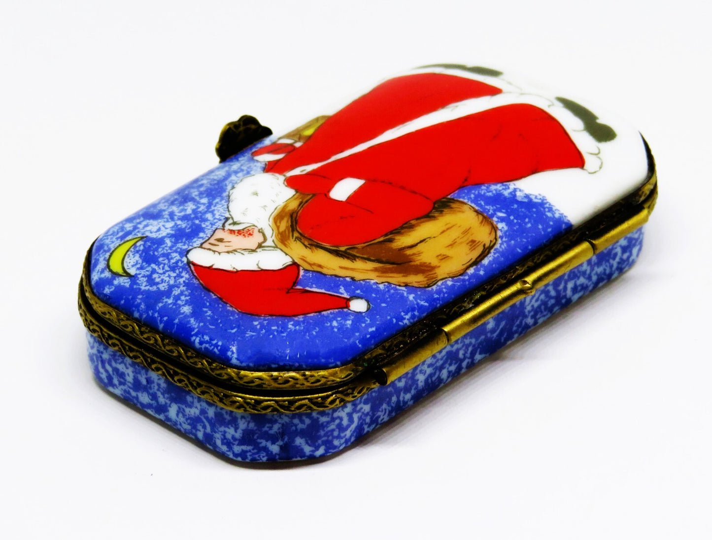 LIMOGES FRANCE BOX - OLD WORLD SANTA CLAUS & CRESCENT MOON - "MERRY CHRISTMAS"