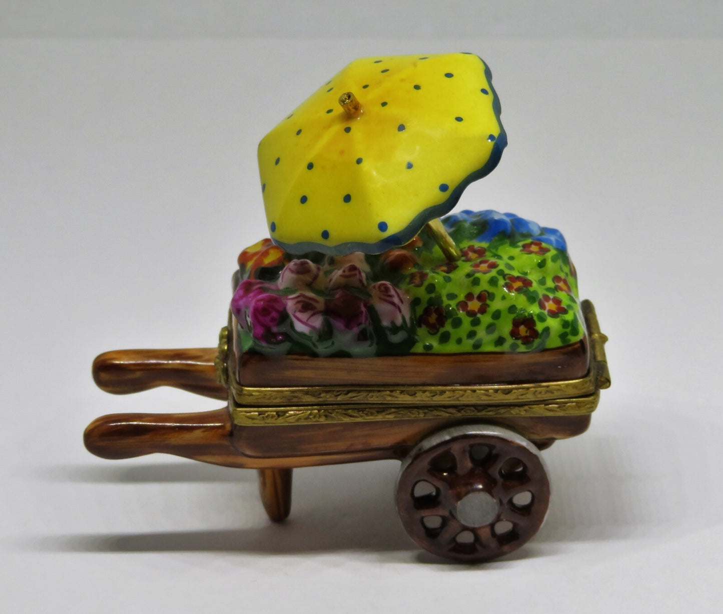 LIMOGES FRANCE BOX ~ ELDA ~ FLOWER CART & UMBRELLA ~ LE 34/50 ~ PEINT MAIN