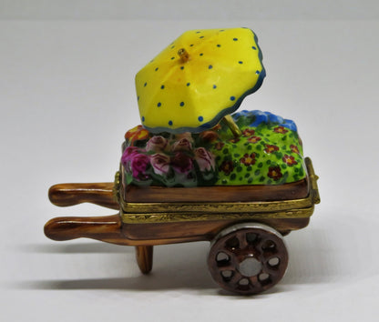 LIMOGES FRANCE BOX ~ ELDA ~ FLOWER CART & UMBRELLA ~ LE 34/50 ~ PEINT MAIN