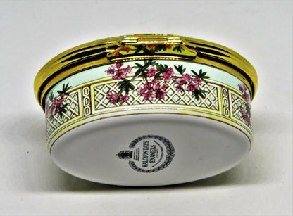 HALCYON DAYS ENAMEL BOX- "GARDEN AS IF YOU WILL LIVE FOREVER" - FLOWERS & FRUITS