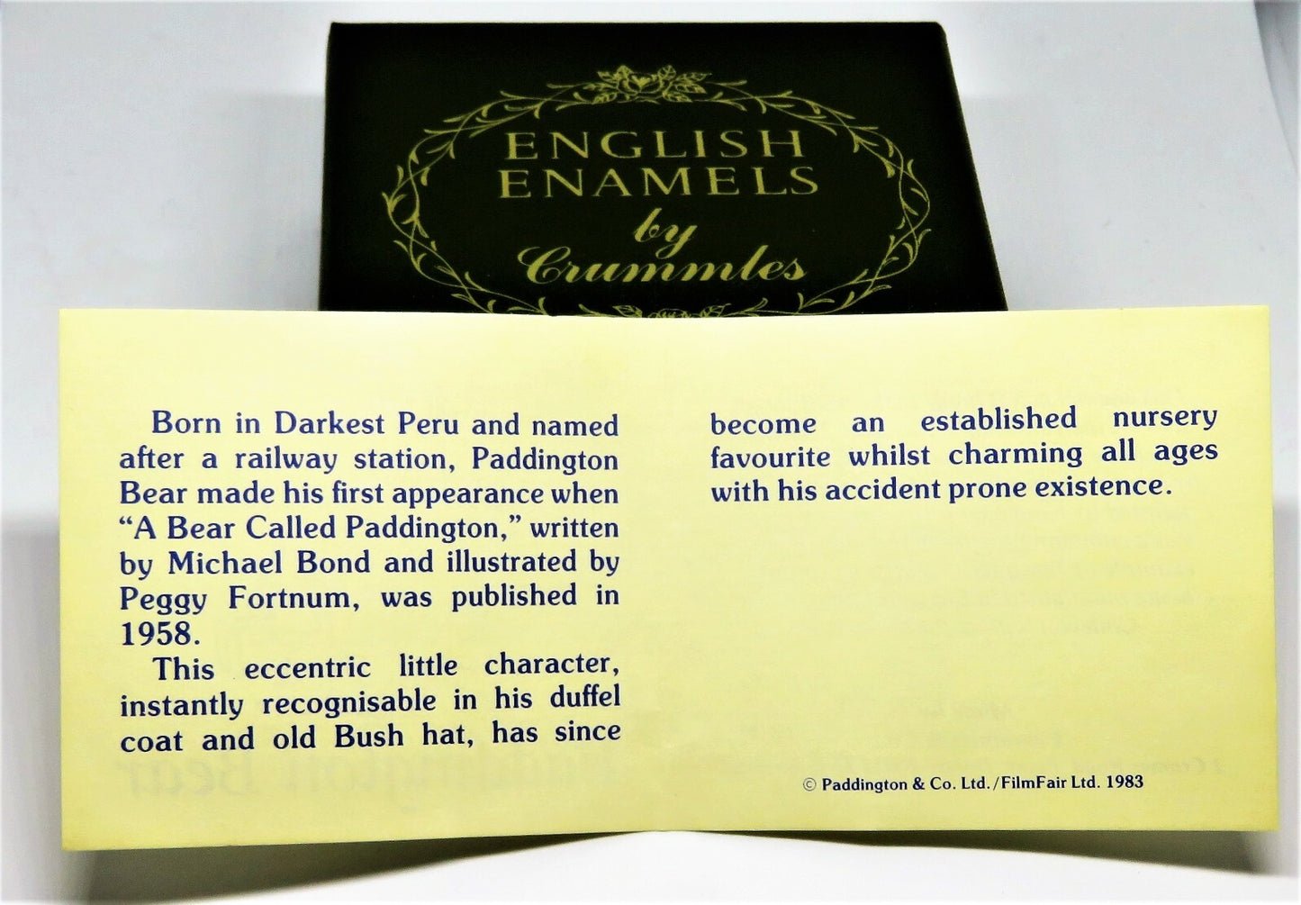CRUMMLES ENGLISH ENAMEL BOX- PADDINGTON BEAR & SUITCASE - CHILDREN'S BOOKS - MIB