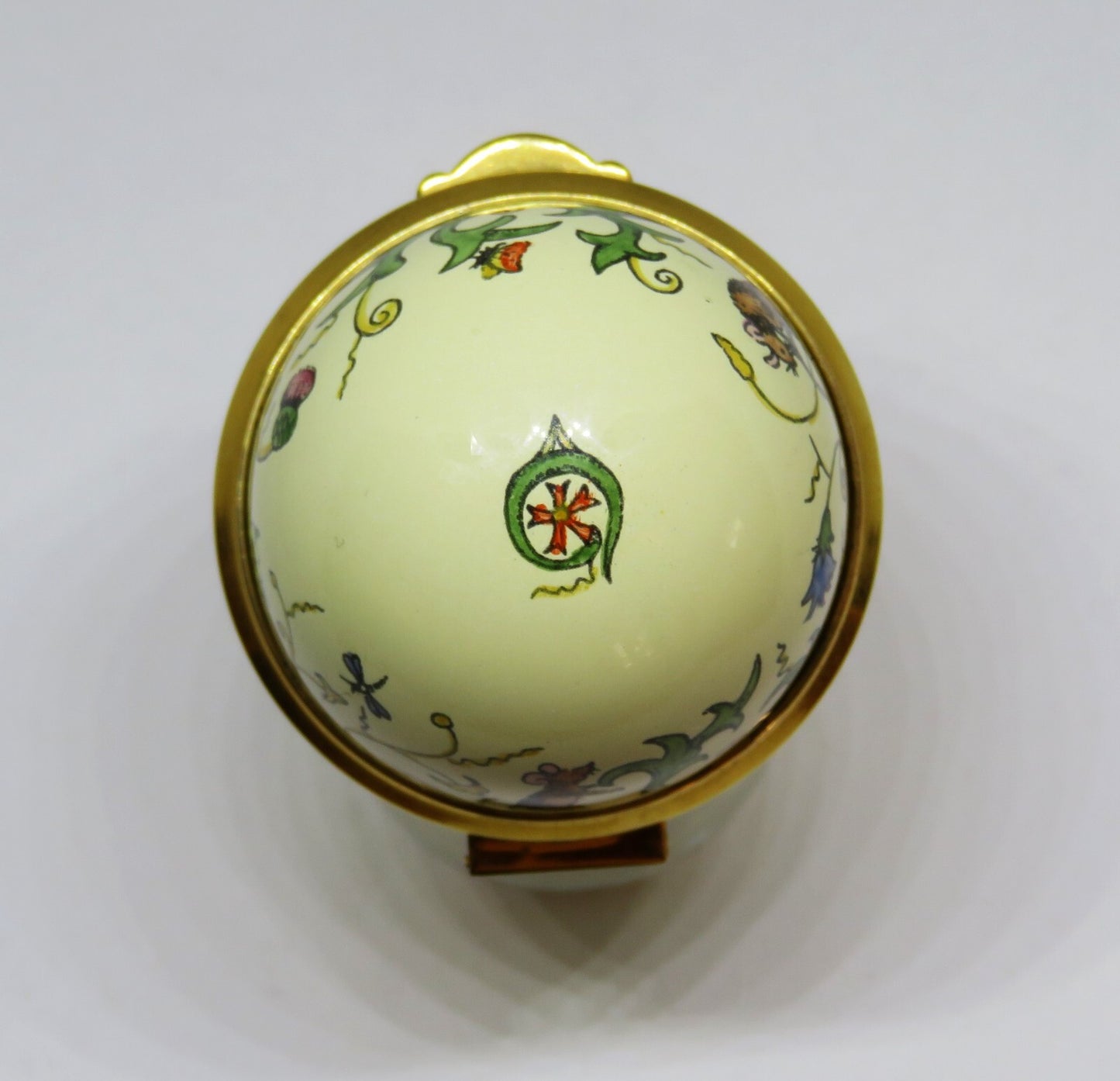 STAFFORDSHIRE ENGLISH ENAMEL BOX - VINTAGE EGG - MICE - BUTTERFLY - DRAGONFLY