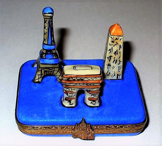 LIMOGES BOX - PARIS LANDMARKS - EIFFEL TOWER & ARC DE TRIOMPHE & LUXOR OBELISK