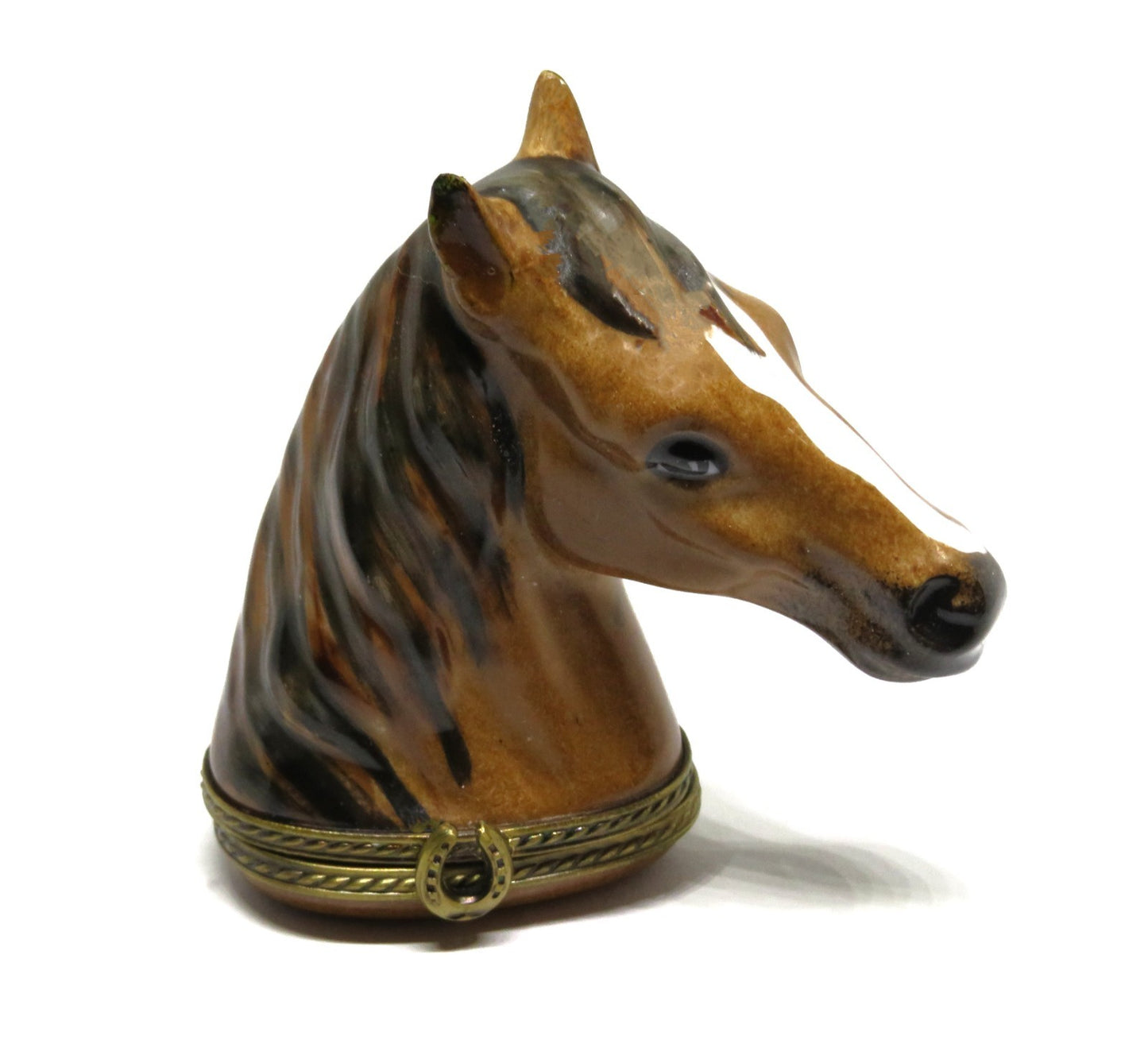 LIMOGES FRANCE BOX - CHAMART - HORSE'S HEAD BUST - EQUESTRIAN - HORSESHOE CLASP