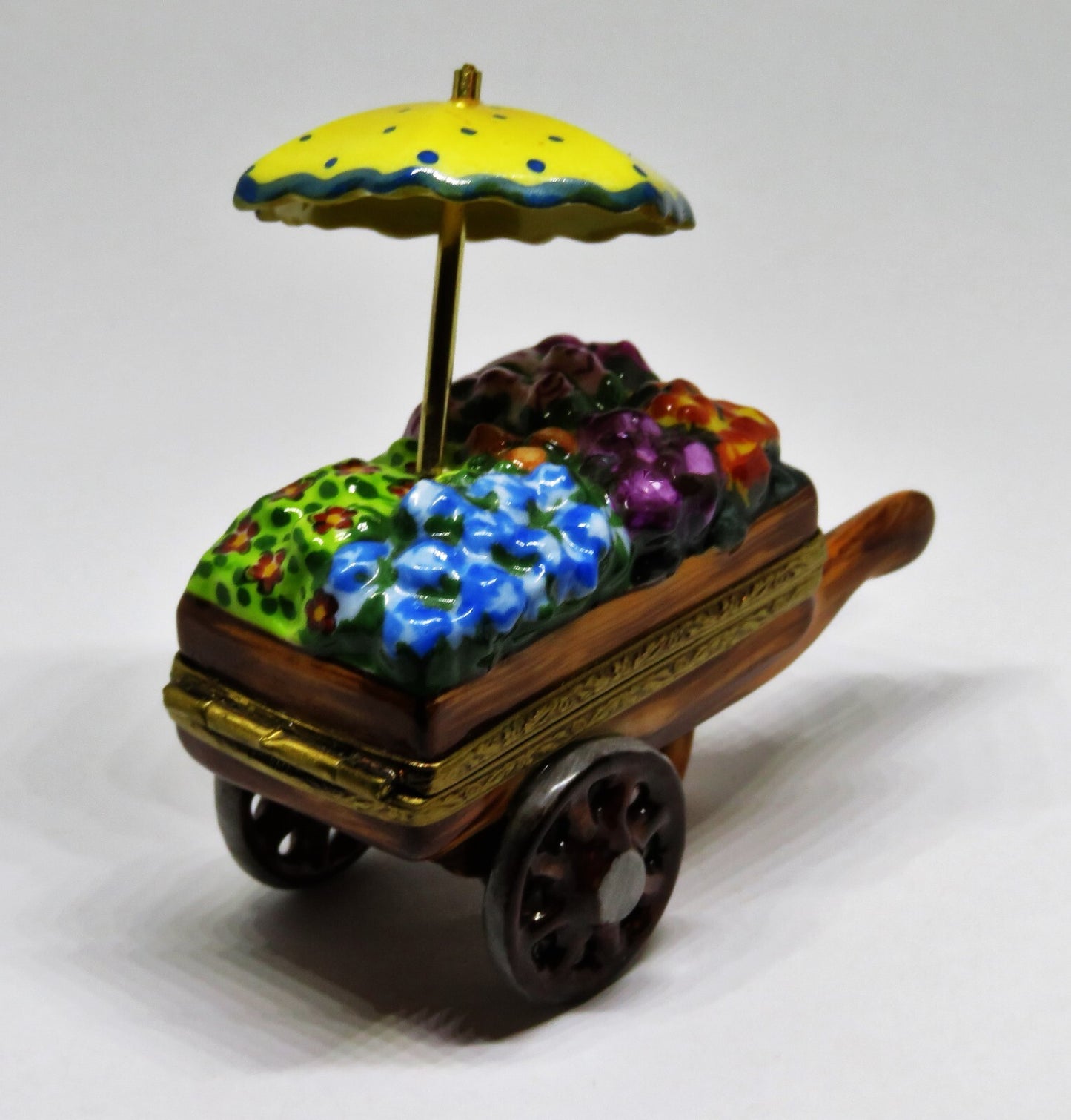 LIMOGES FRANCE BOX ~ ELDA ~ FLOWER CART & UMBRELLA ~ LE 34/50 ~ PEINT MAIN