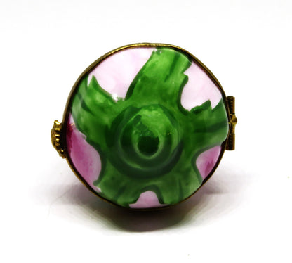 LIMOGES FRANCE BOX - ARTORIA - PINK ROSEBUD & LEAVES - FLOWERS - LE #159