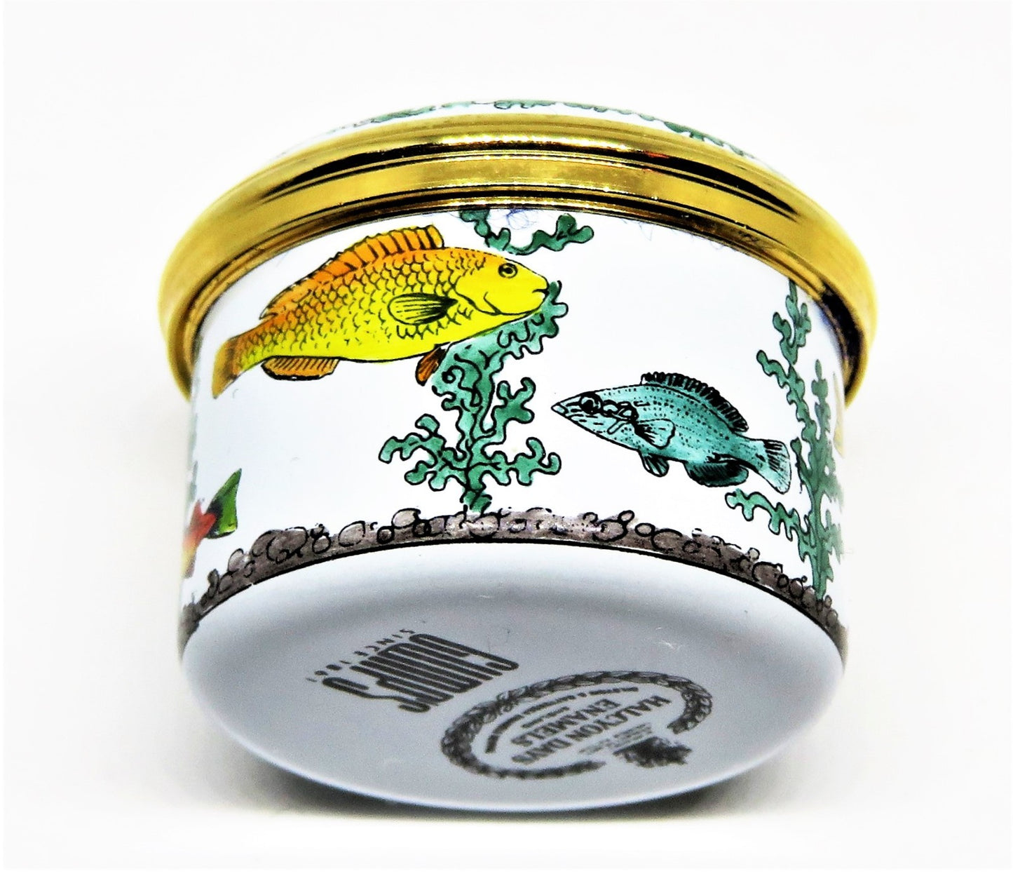 HALCYON DAYS ENAMEL BOX- "EAT, SLEEP, FISH" - FISHING - SEAWEED - GUMP'S - GUMPS