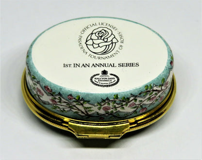 HALCYON DAYS ENAMEL BOX - FIRST TOURNAMENT OF ROSES PARADE - 1890 - PASADENA
