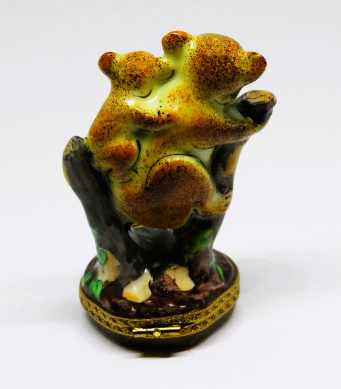 LIMOGES FRANCE BOX- RMC - MOTHER KOALA & BABY ON TREE STUMPS - EUCALYPTUS LEAVES