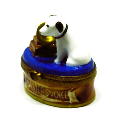 LIMOGES BOX - TERRIER - DOG & GRAMOPHONE - PUPPY - "HIS MASTER'S VOICE" - NIPPER
