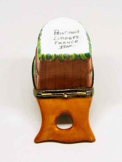 LIMOGES BOX - HARVEST GRAPE BASKET & BEE - REMOVABLE WINE BOTTLE - GUMP'S - RAP