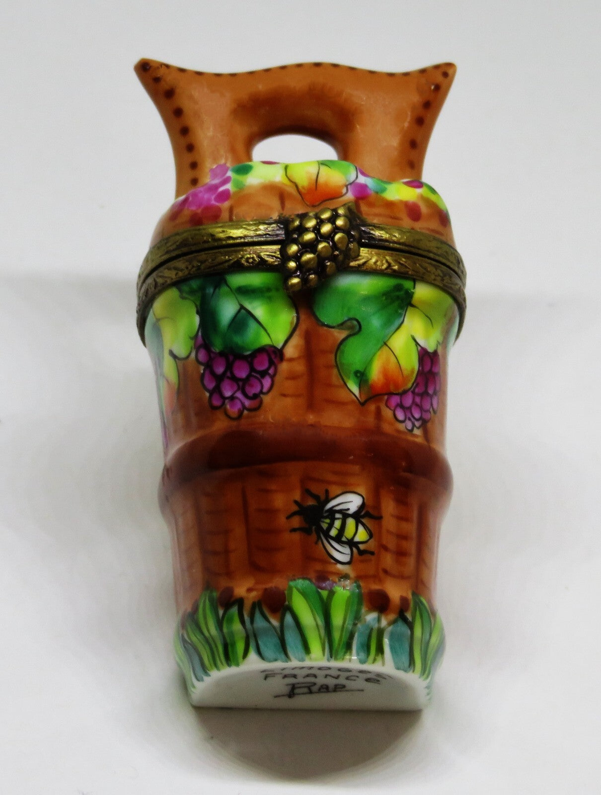 LIMOGES BOX - HARVEST GRAPE BASKET & BEE - REMOVABLE WINE BOTTLE - GUMP'S - RAP