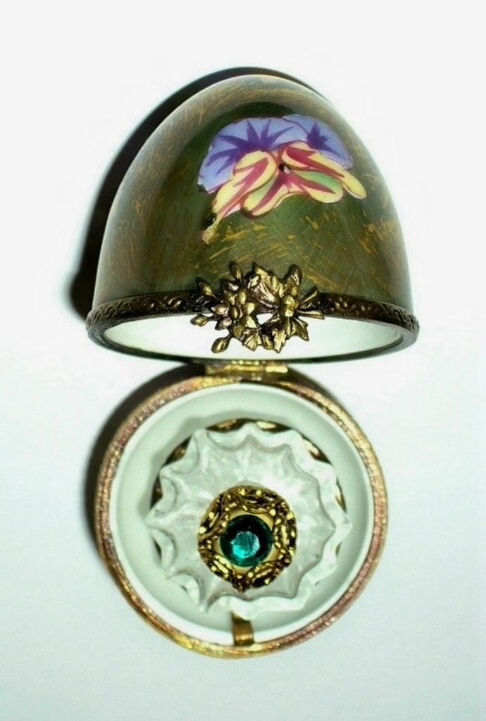 LIMOGES BOX - CHAMART - PANSY EASTER EGG & PERFUME BOTTLE - FLOWERS