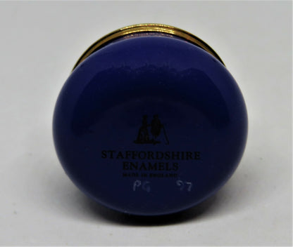 STAFFORDSHIRE ENAMELS BOX - "LAUGH AND THE WORLD LAUGHS WITH YOU" - CLOWN - MIME