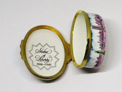 HALCYON DAYS ENAMEL BOX - TIFFANY - STATUE OF LIBERTY - NEW YORK CITY - JULY 4TH