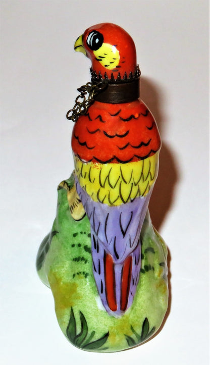 LIMOGES FRANCE BOX - VINTAGE MACAW PARROT PERFUME BOTTLE & CHAIN COLLAR - BIRDS