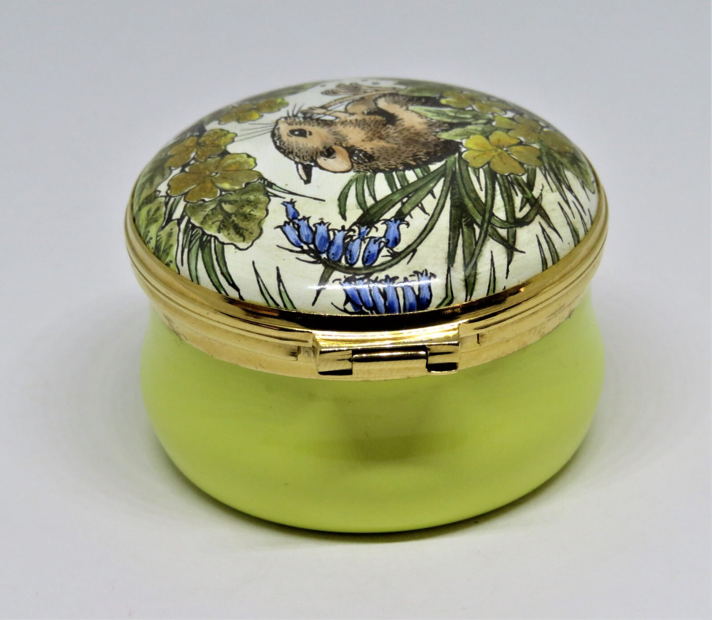CRUMMLES ENGLISH ENAMEL BOX - VINTAGE MOUSE  & WILD FLOWERS - MICE - MIB