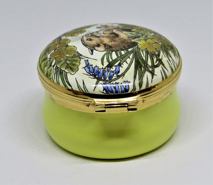 CRUMMLES ENGLISH ENAMEL BOX - VINTAGE MOUSE  & WILD FLOWERS - MICE - MIB