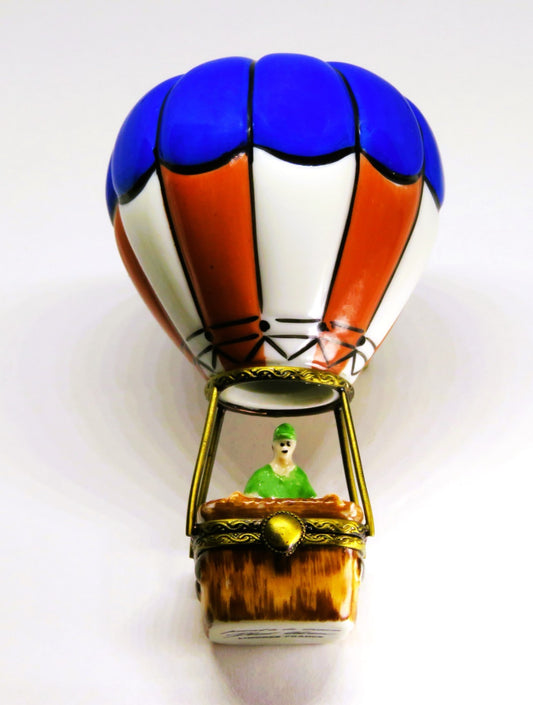 LIMOGES FRANCE BOX- 2 PIECE ATTACHED HOT AIR BALLOON - WICKER BASKET - PASSENGER