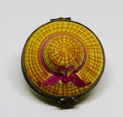 LIMOGES FRANCE BOX- 'STRAW' GARDENING HAT & REMOVABLE HAT INSIDE - SUMMER BONNET