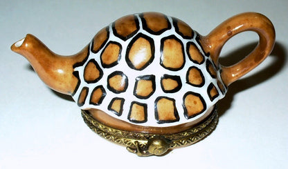 LIMOGES BOX - CHAMART - TURTLE TEAPOT & GARDEN SNAIL - TEA POT - TORTOISE SHELL