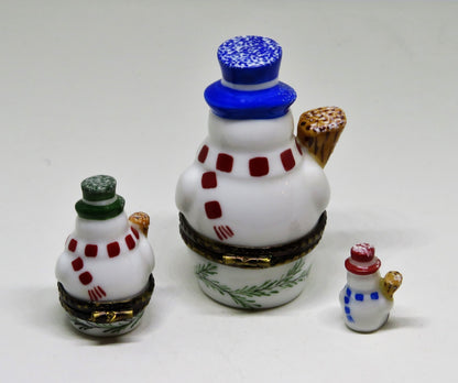 LIMOGES BOX - ROCHARD - CHRISTMAS - NESTING SNOWMAN SET - 2 BOXES - 3 PIECES