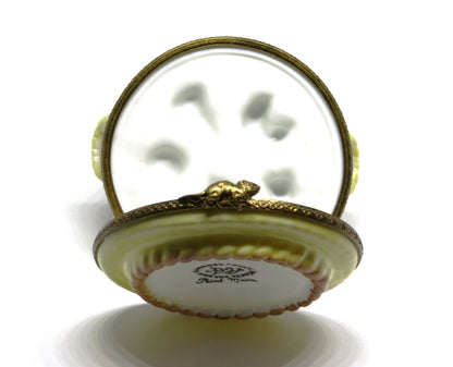 LIMOGES FRANCE BOX - PARRY-VIEILLE - DOMED GLASS CHEESE TRAY - MOUSE CLASP - COW
