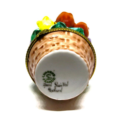 LIMOGES BOX ~ ROCHARD ~ VINTAGE BASKET OF TULIPS ~ FLOWERS ~ HAND PAINTED