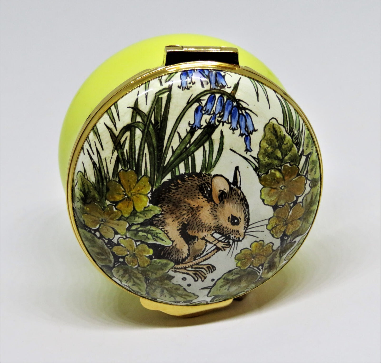 CRUMMLES ENGLISH ENAMEL BOX - VINTAGE MOUSE  & WILD FLOWERS - MICE - MIB