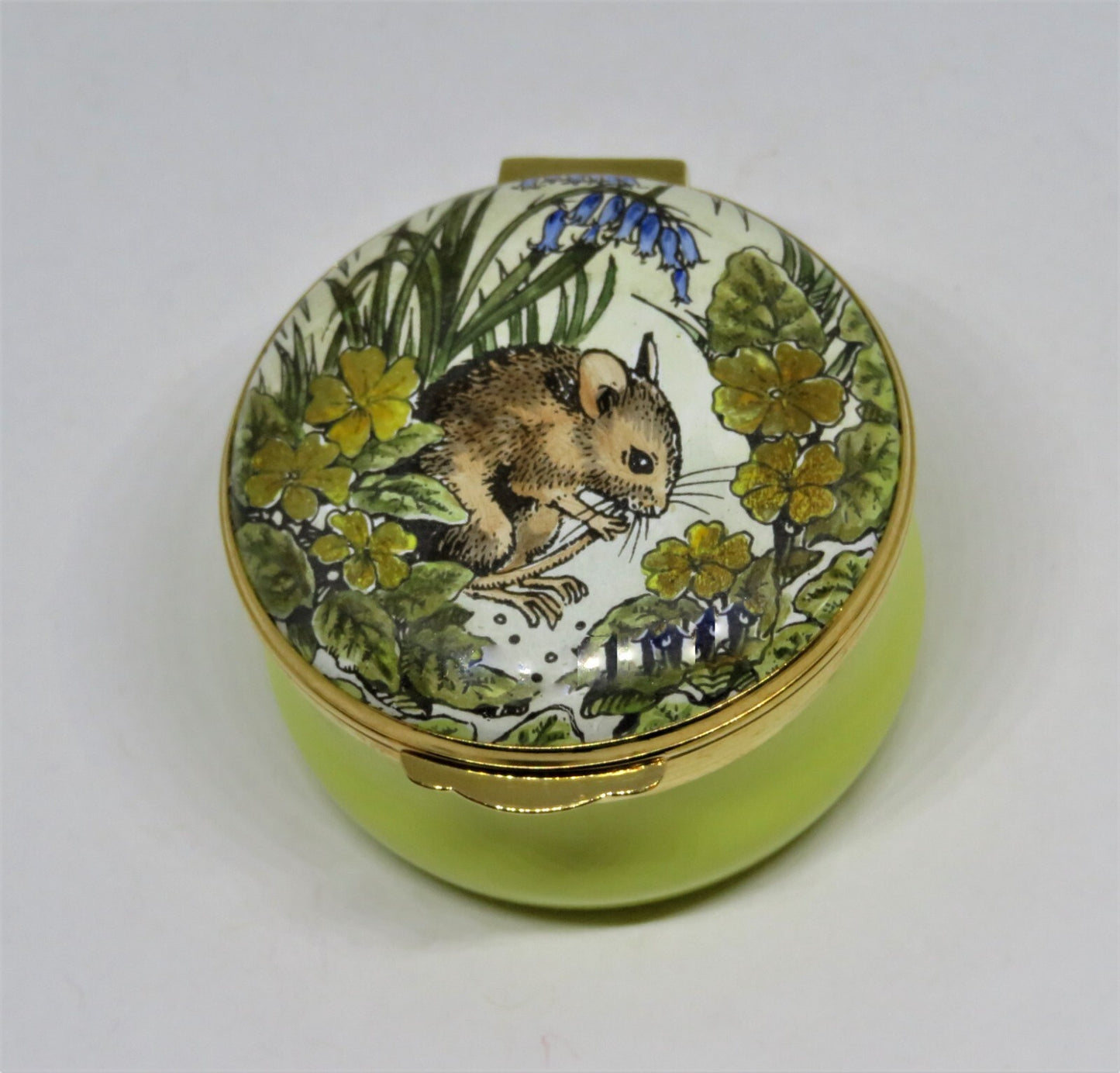 CRUMMLES ENGLISH ENAMEL BOX - VINTAGE MOUSE  & WILD FLOWERS - MICE - MIB