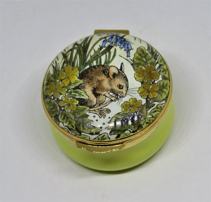 CRUMMLES ENGLISH ENAMEL BOX - VINTAGE MOUSE  & WILD FLOWERS - MICE - MIB
