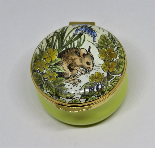 CRUMMLES ENGLISH ENAMEL BOX - VINTAGE MOUSE  & WILD FLOWERS - MICE - MIB