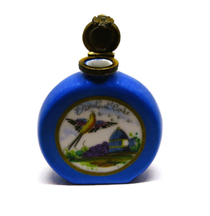 LIMOGES FRANCE BOX - VIALARD - BLUE PERFUME BOTTLE & BIRD - "VIVE LA LIBERTÉ"