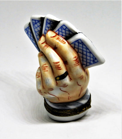 LIMOGES FRANCE BOX - ROCHARD  - SLEIGHT OF HAND - MALE HAND AND PLAYING CARDS