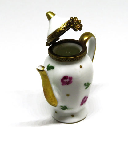LIMOGES FRANCE BOX ~ FLORAL COFFEE POT ~ FLOWERS ~ RED ROSES ~ TEA POT ~ TEAPOT