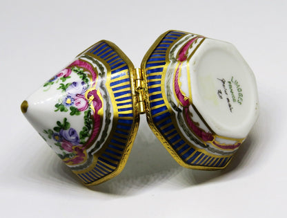 LIMOGES FRANCE BOX- UNUSUAL 8 SIDED FLORAL PYRAMID -SEVRES STYLE- FLOWERS -ROSES