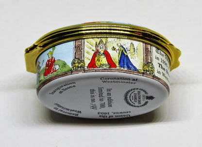 HALCYON DAYS ENGLISH ENAMEL BOX- THE STONE OF SCONE - BRITISH ROYALTY - SCOTLAND