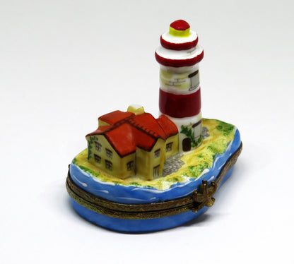 LIMOGES FRANCE BOX - LIGHTHOUSE & ISLAND - STARFISH CLASP - BIRDS & SUN INSIDE