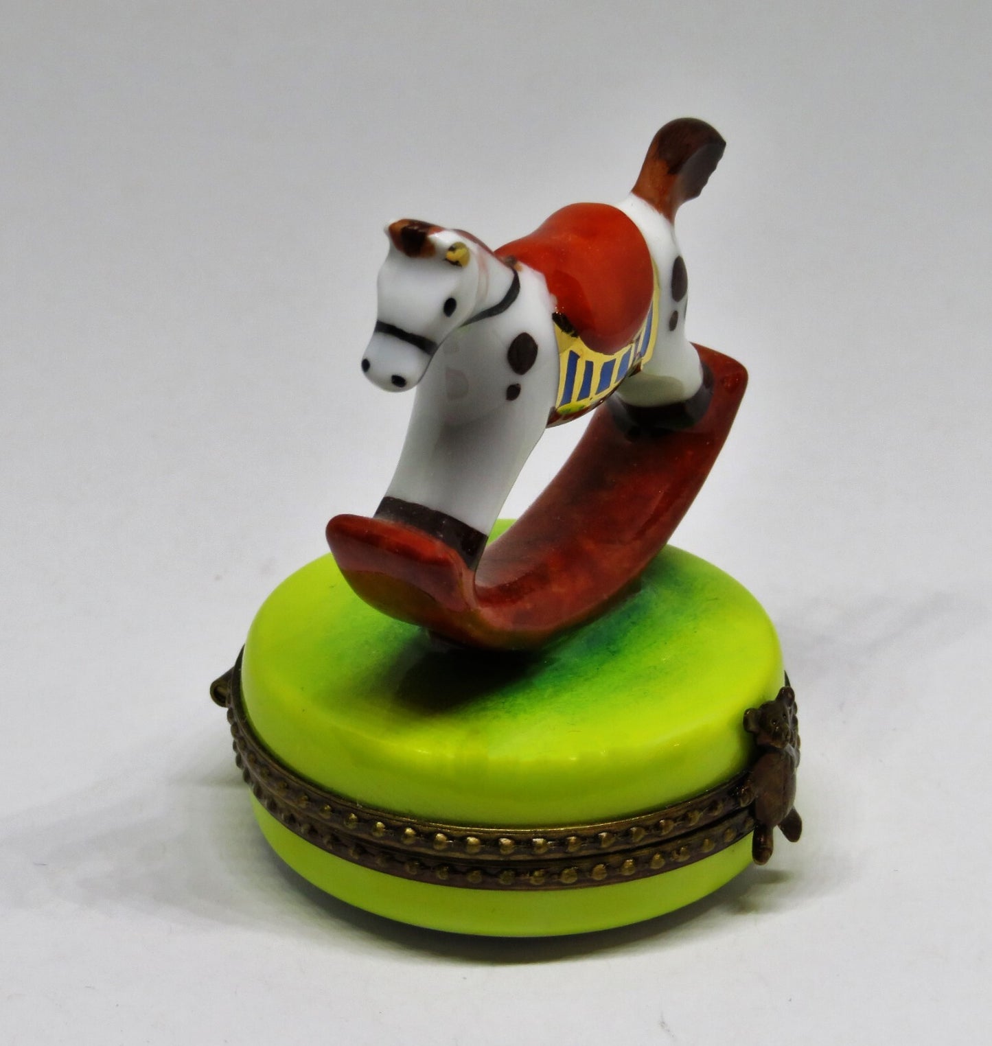 LIMOGES FRANCE BOX ~ TOY ROCKING HORSE ~ TEDDY BEAR CLASP ~ PEINT MAIN