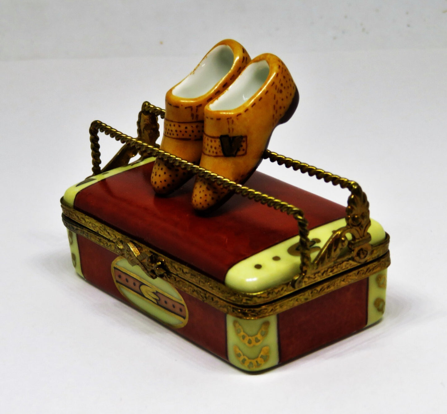 LIMOGES FRANCE BOX - SHOE BOX & DISPLAY RACK & PAIR OF MEN'S SHOES - SHOE HORN