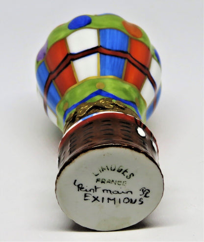 LIMOGES FRANCE BOX~ EXIMIOUS ~ COLORFUL HOT AIR BALLOON & SAND BAGS ~ PEINT MAIN