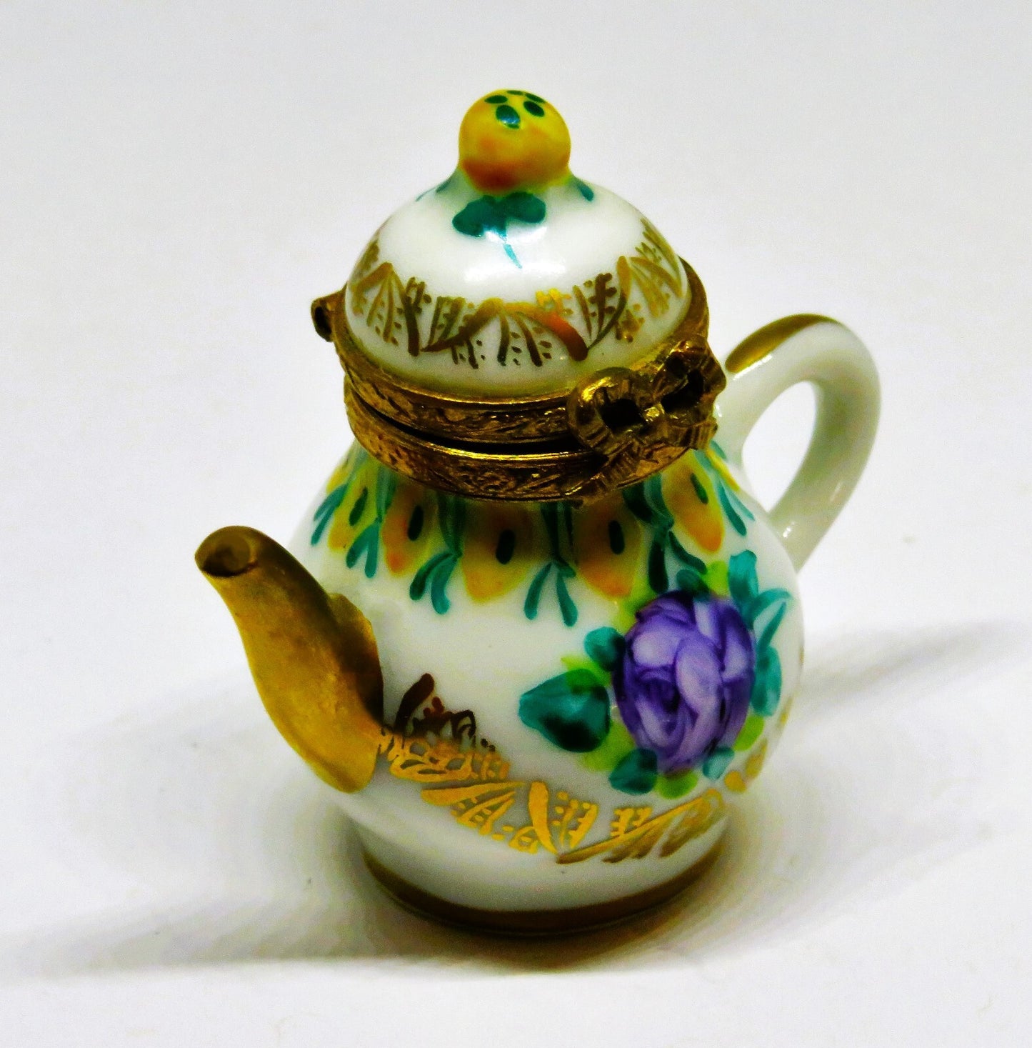 LIMOGES FRANCE BOX~ VINTAGE FLORAL TEAPOT ~ PURPLE ROSES ~ TEA POTS ~ PEINT MAIN