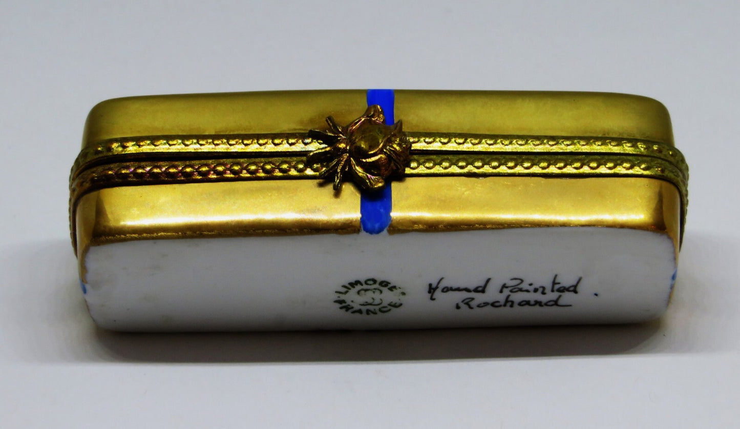 LIMOGES BOX ~ ROCHARD ~ GIFT BOX & BOW ~ BOUQUET OF RED ROSES - ANNIVERSARY