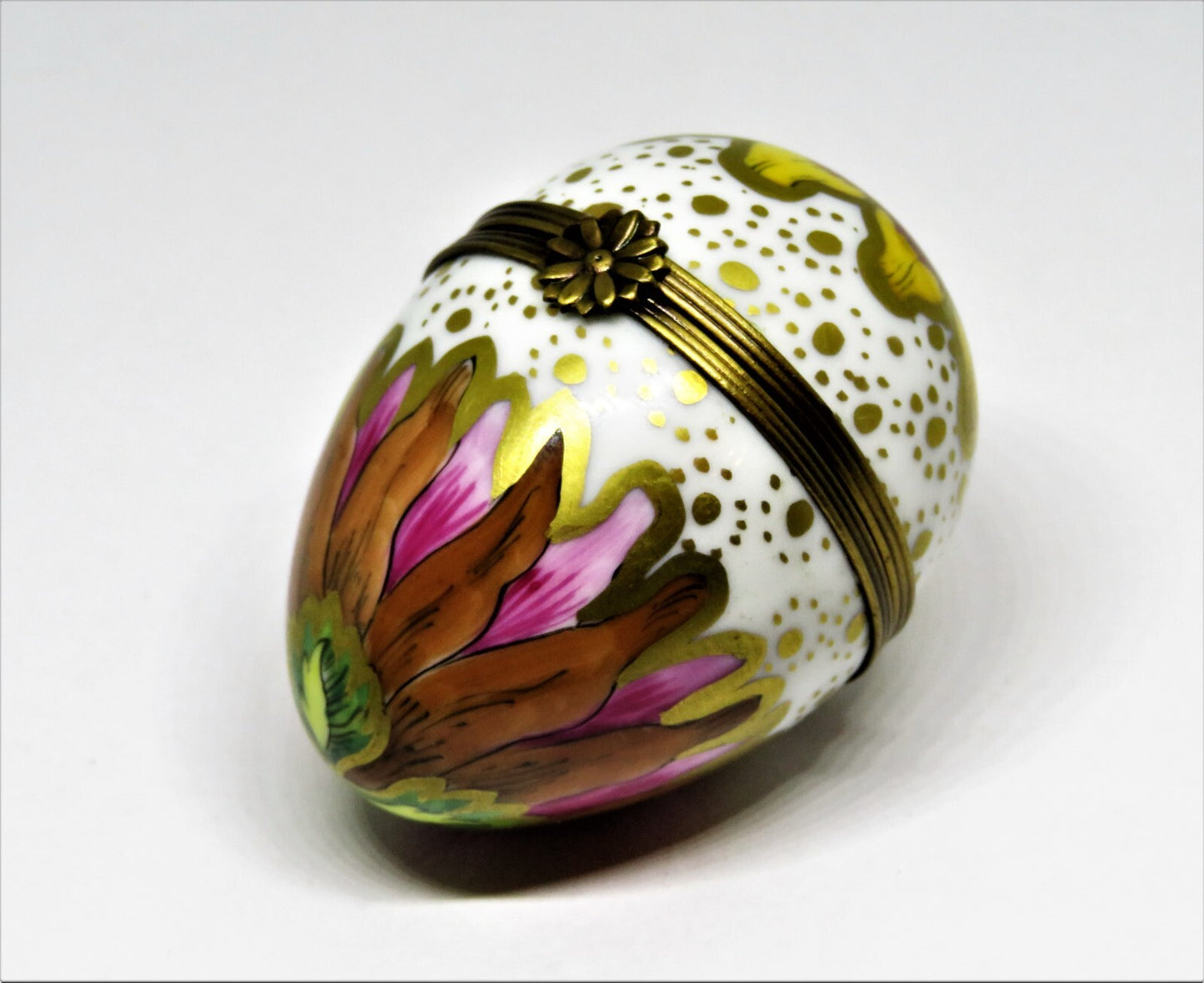 LIMOGES FRANCE BOX - COLORFUL FLORAL EGG - FLOWERS & LEAVES - WATERCOLORS